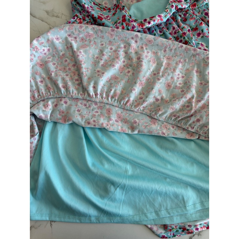 Altar'd State Floral Tiered Mini Dress Blue Pink Tie Shoulder Small Boho Summer - Picture 3 of 4